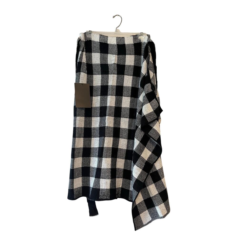 Pomander Place Black White Gingham Knit Wrap Sweater Skirt Wool Blend Size L NWT